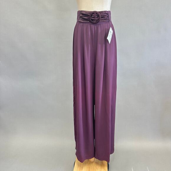 Cache purple high waist wide leg palazzo cumberbund pants Size 12 Deadstock NWT - Picture 1 of 15